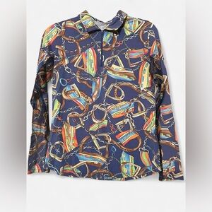 Icikuls Brand Horse Bit Bridle Golf Polo 1/4 Zip Shirt Womens M